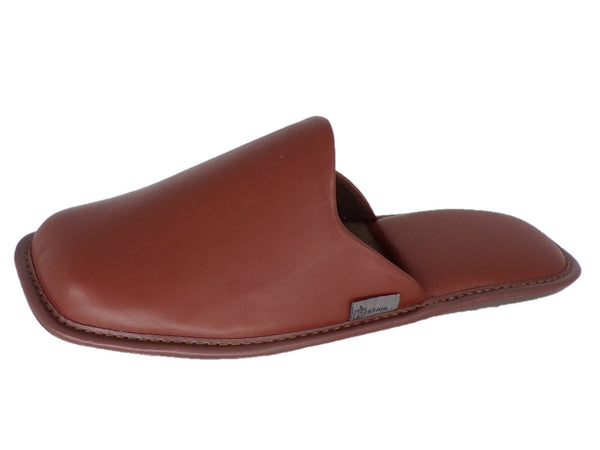 Pantuflas para hombre de piel genuina, STAHL E-1800 color Cafe.